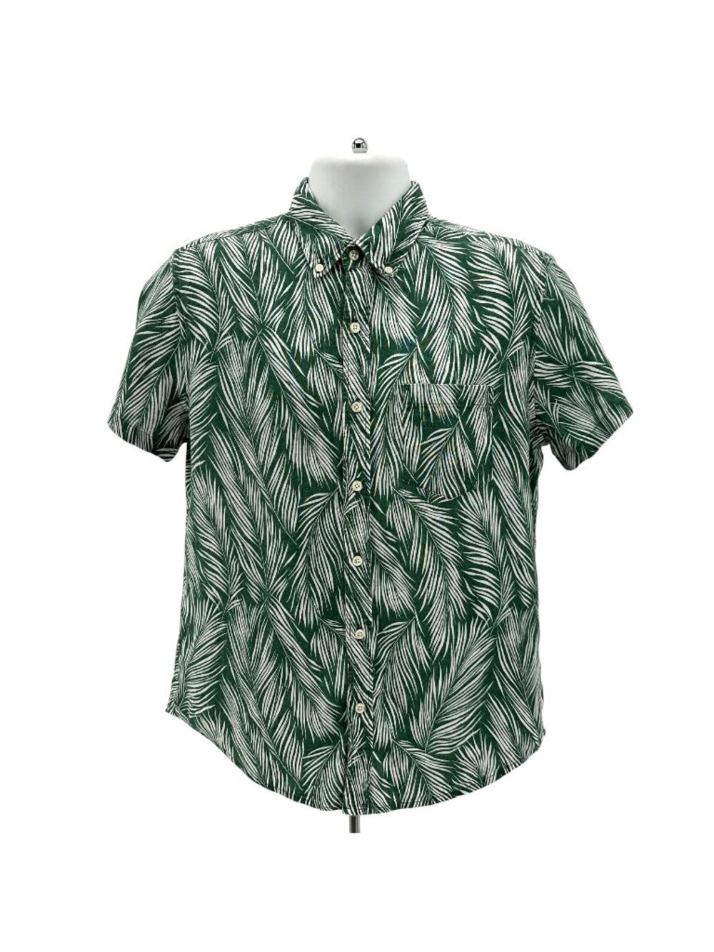 J. Crew Factory Mens Medium Shirt Printed Short Sleeve Slim Fit Linen Blend